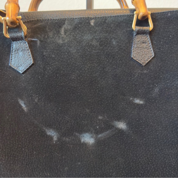 Authentic Vintage Gucci Diana Black Suede Bamboo Tote - Picture 5 of 16